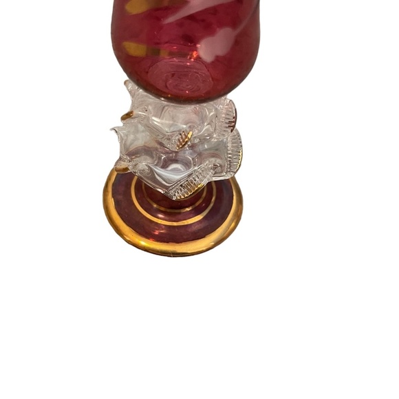 Vintage Egyptian Hand Blown Etched Glass Perfume Bottle Gold Trim With Stopper - Picture 7 of 12